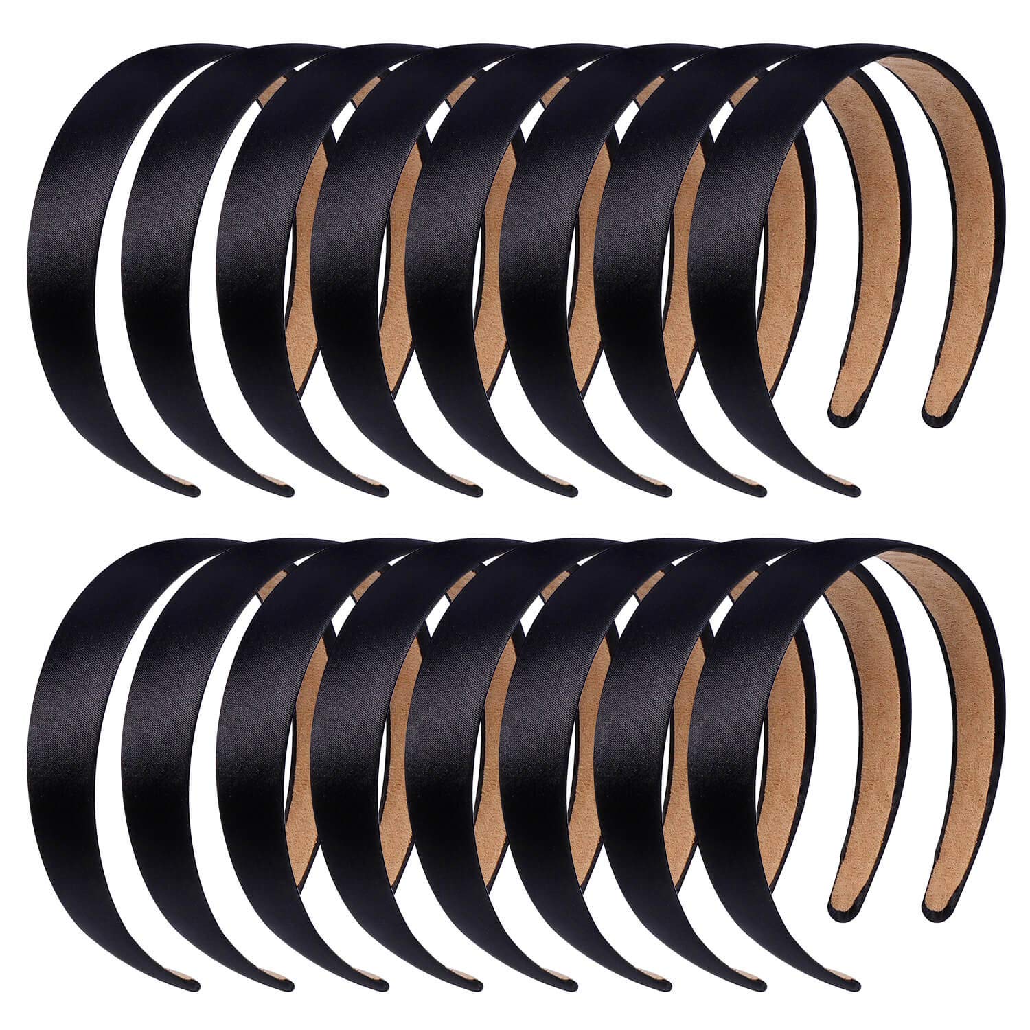 Anezus 16 Pcs Satin Headbands 1 Inch Anti-slip Black Ribbon Hair Bands for Women Girls DIY Craft Hair Accessories