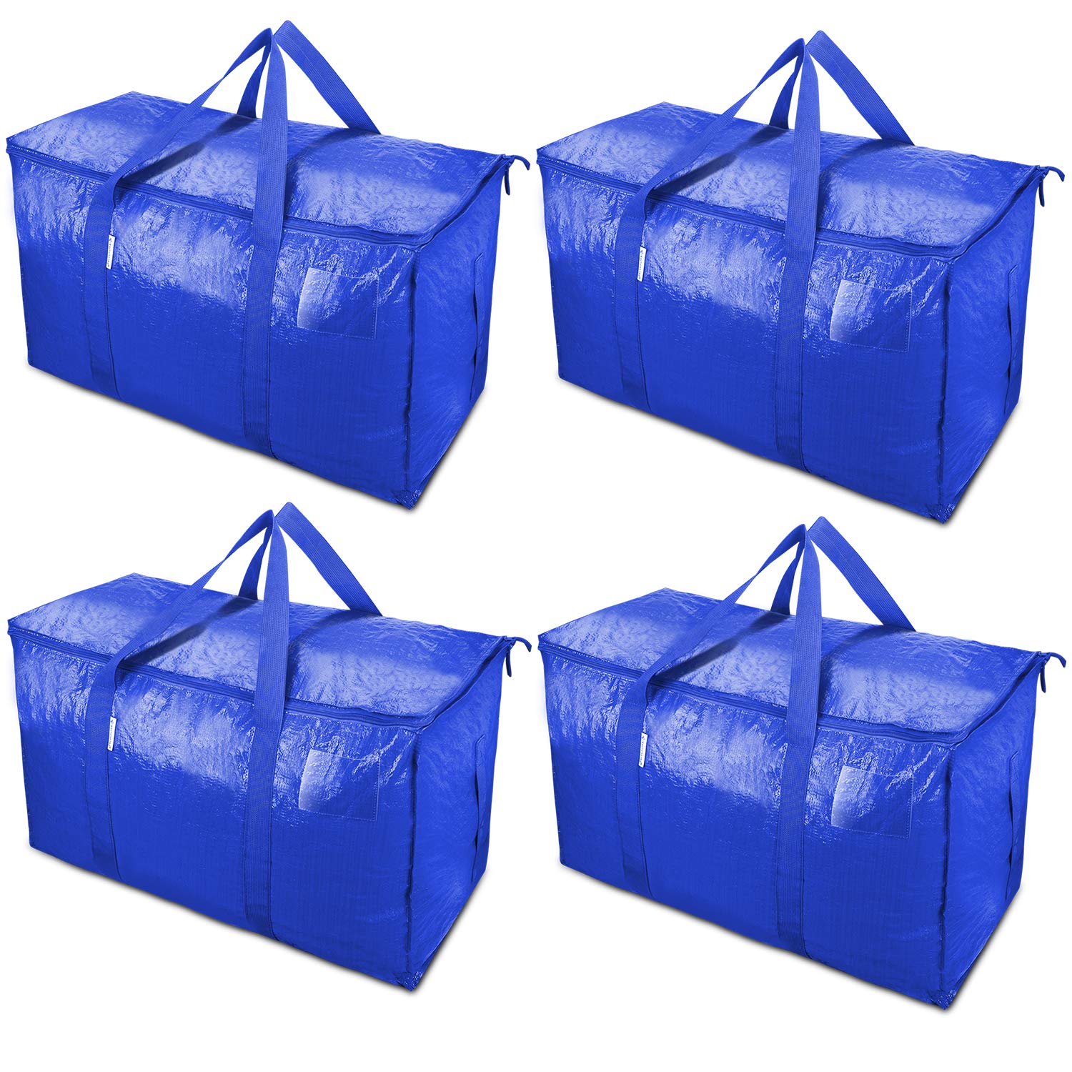 TICONN 4 Pack Extra Large Moving Bags Heavy Duty with Zippers & Carrying Handles, Durable Storage Bags Moving Boxes for Closet Organizers and Storage (4 Pack, Blue)