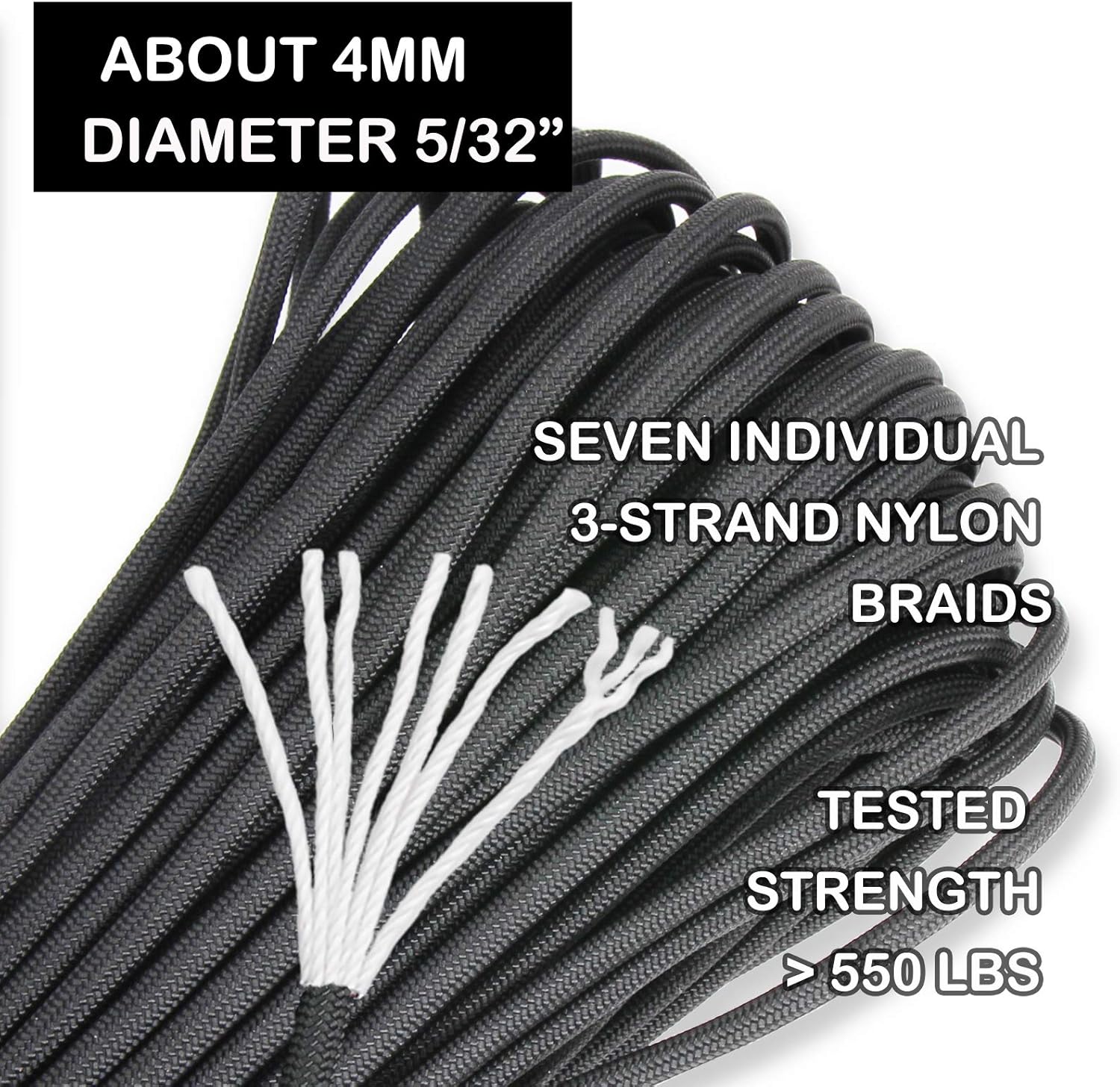 BENGKU Outdoor Mil-SPEC 550lb Paracord/Parachute Cord(MIl-C-5040-H), 100Feet (550 Black, 100.00) : Sports & Outdoors