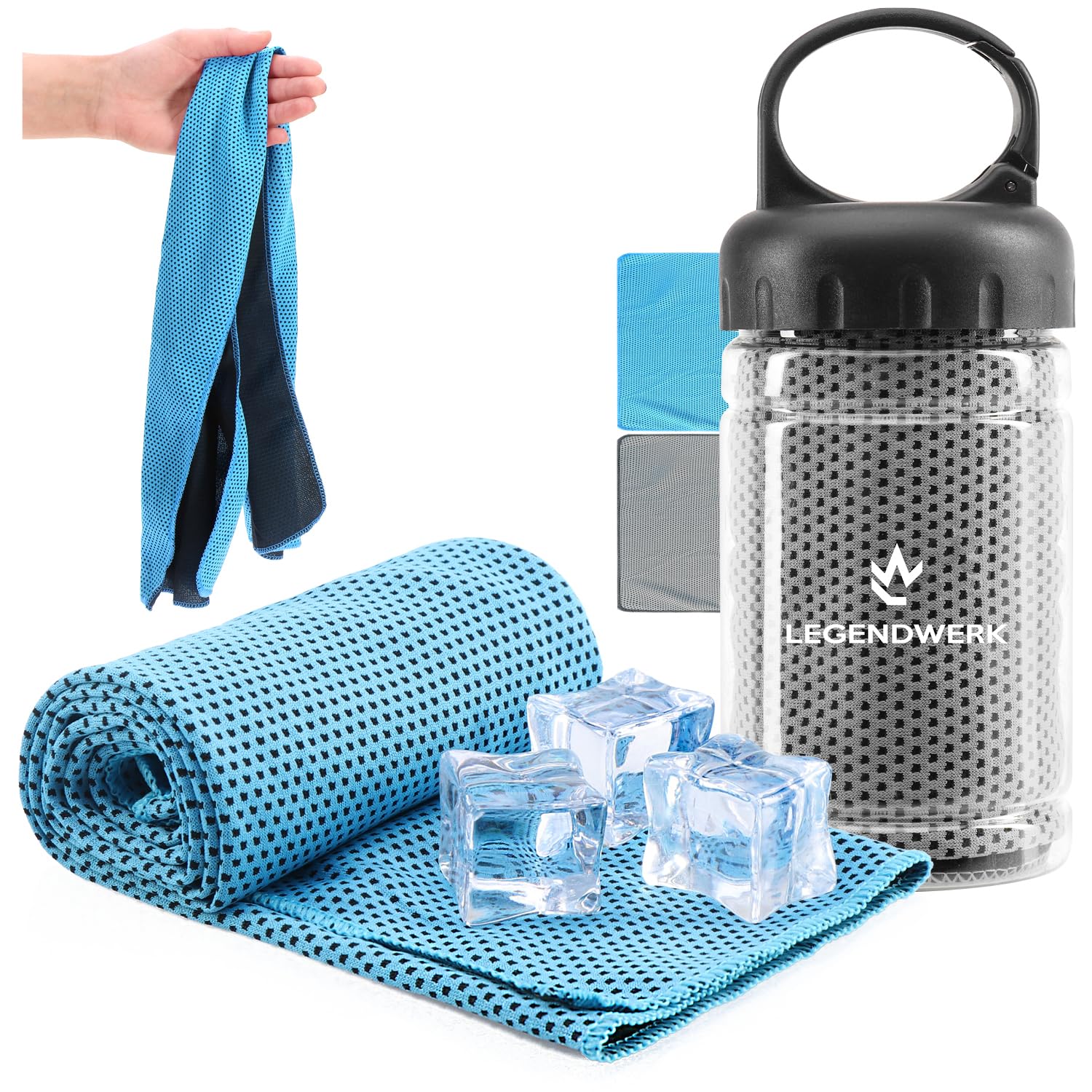 com-four® 2x Cooling Towel - Cooling Towel for Heat, Tiredness, Sports, Sunburn, Burns or Insect Bites, Camping (2x Cloth - Blue/Grey)