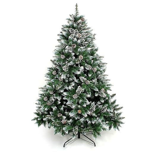 Yorbay Albero Di Natale Pino Artificiale Ricoperto Da Neve E Decorato Da Pigne Materiale Pvc Pp Ferro Dimensione Da 120cm A 240cm 210 Cm