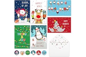 Thboxes Christmas Cards with Envelopes & Stickers, 36 Pack 4x6 Inch Merry Christmas Cards, Funny Holiday Card, 6 Assorted Designs Greeting Card for Xmas