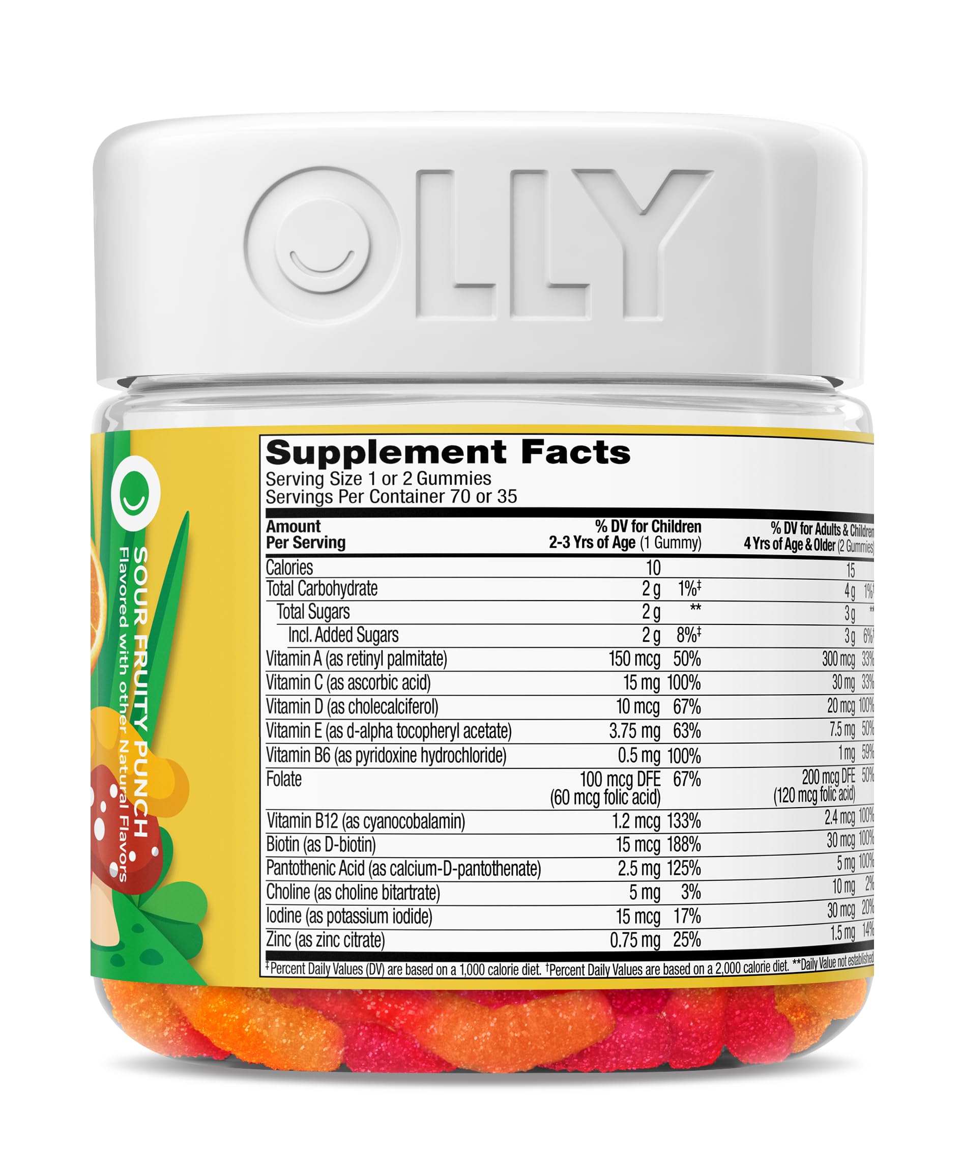 OLLY Kids Multivitamin Gummy Worms, Overall Health and Immune Support, Vitamins and Minerals A, C, D, E, Bs and Zinc, Chewable Supplement, Sour Fruit Punch, 45 Day Supply (70 Count)