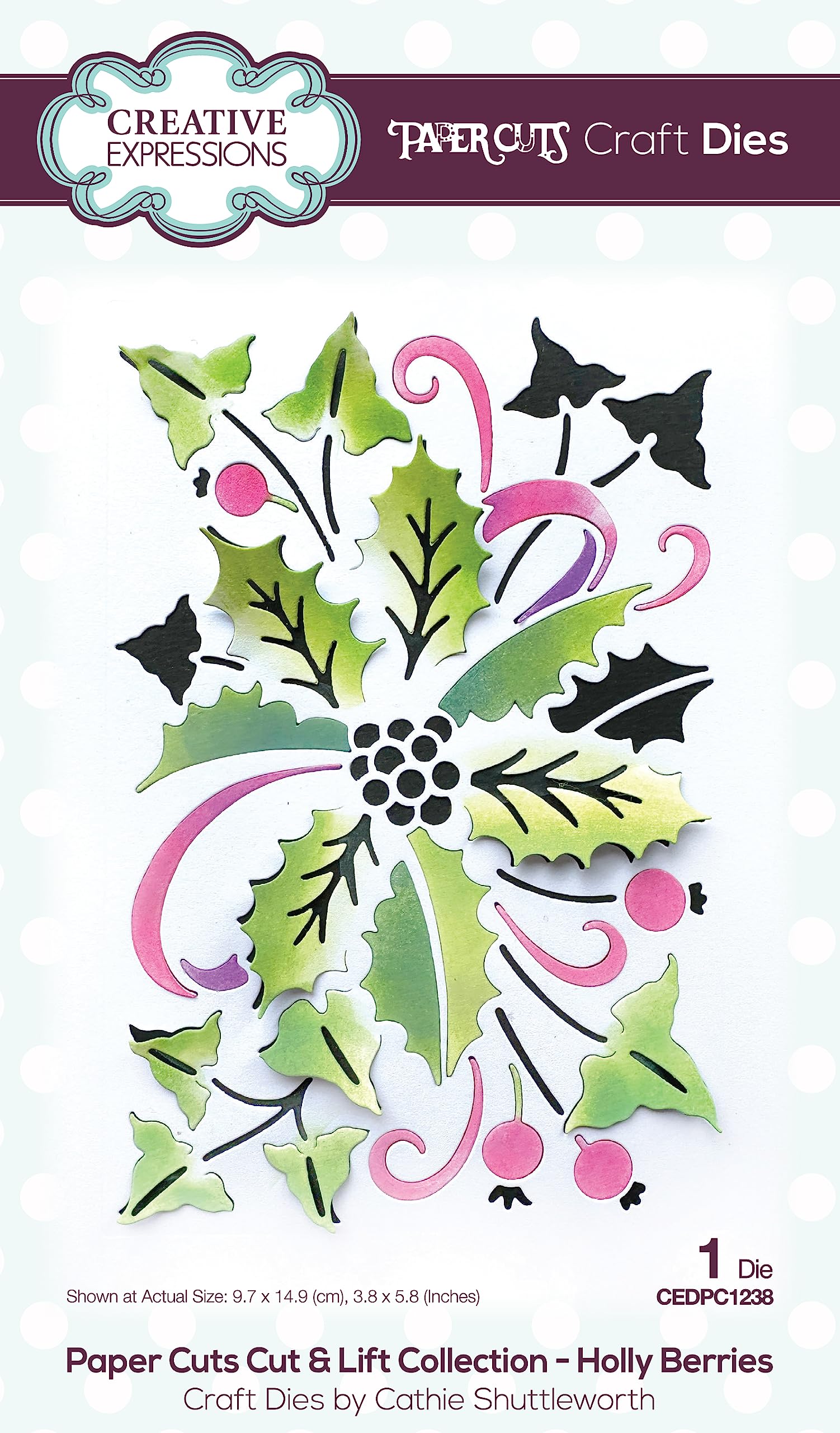 Creative Expressions Paper Cut & Lift Collection-Holly Berries Craft Die, Metal, 3.8 in x 5.8 in