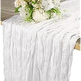 White Cheesecloth Table Runner 10F Rustic Gauze Christmas Cheese Cloth Dining Table Decor Runners Long for Wedding Party Bridal Shower Baby Birthday Decorations 1Pack 35x120 Inches