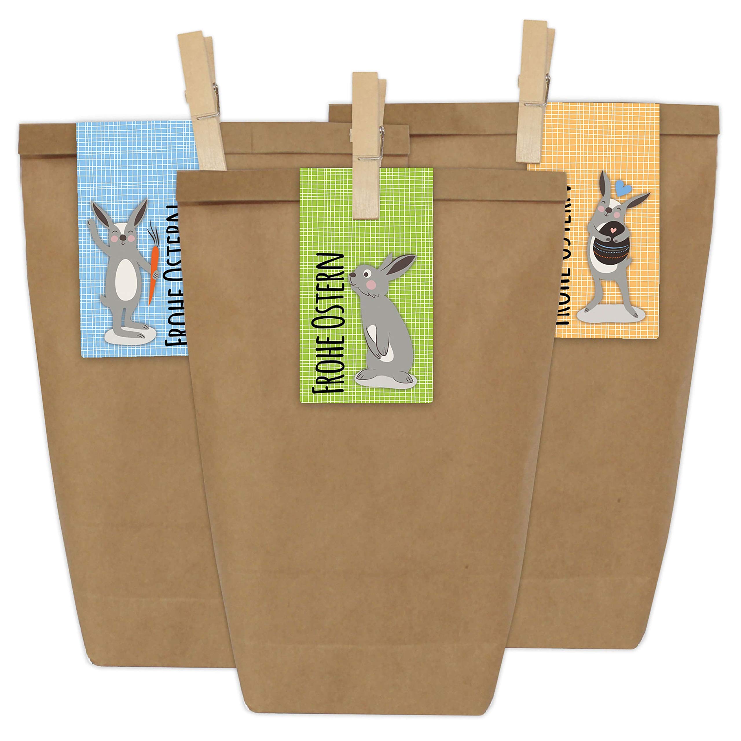 Papierdrachen 12 DIY gift bags for Easter to make and fill yourself - Creative Easter basket with 12 paper bags and Easter bunny stickers - Design 11