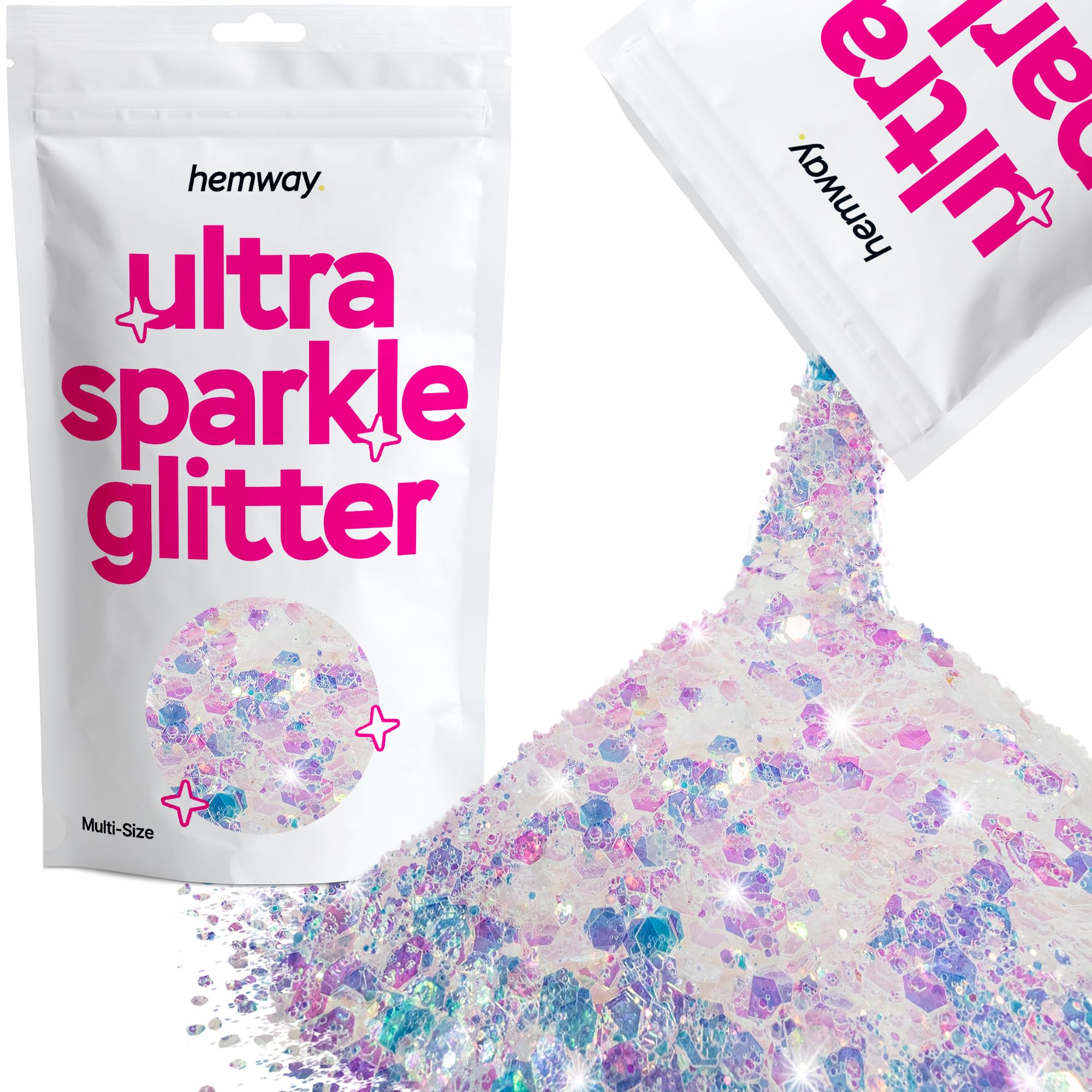 Hemway Ultra Sparkle Glitter Mother of Pearl Iridescent 100g Multi Size | Glitter for Arts & Craft, Makeup, Nail Art, Crafting, Card Making, Sparkle Decoration