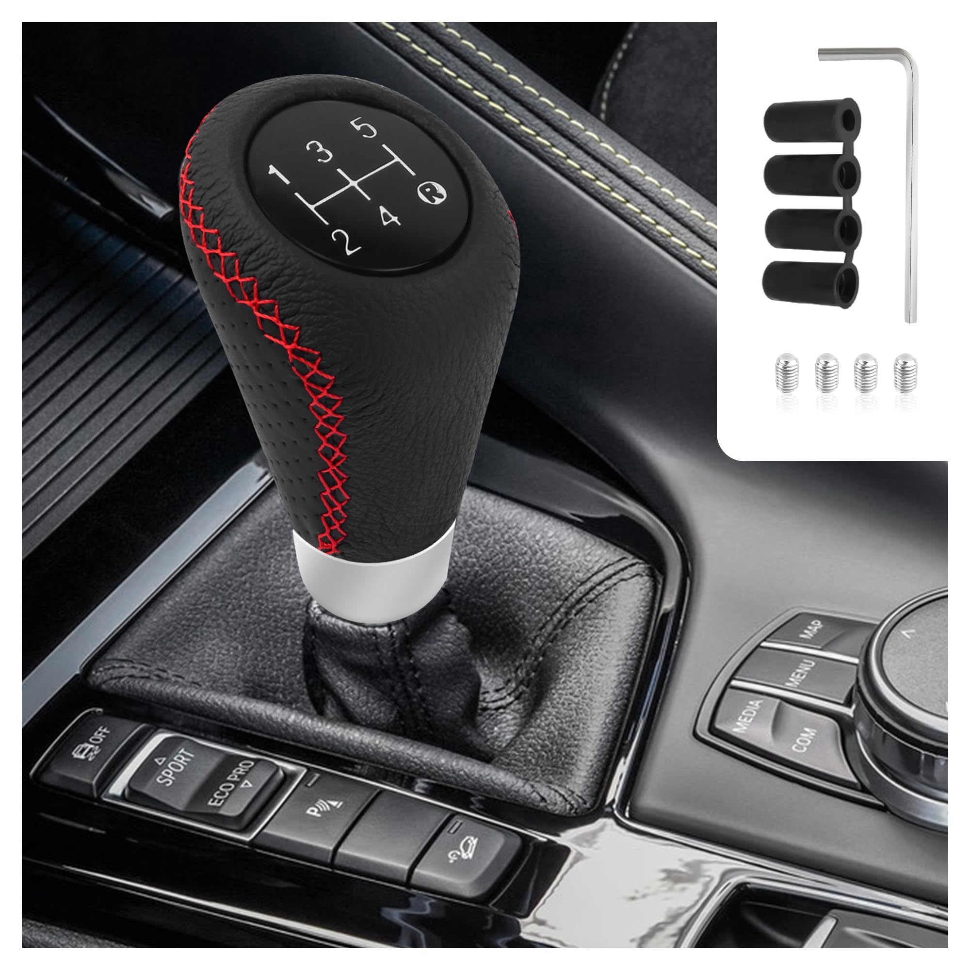 Gear Shift Knob with 4 Adaptive Parts,Leather 5