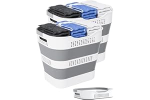 Beinilai 43L+43L Collapsible-Plastic-Laundry-Baskets, Pop Up Laundry hamper/Storage Container, Foldable Laundry Basket with Handles, Portable and Durable,Space Saver (2 Pack, Grey)