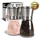 Salt and Pepper Mills, Allezola Brushed Stainless Steel Salt and Pepper Grinder Set(Pack of 2) with Adjustable Ceramic Coarseness Grinder and Glass Body- Salt and Pepper Shakers (sliver-glass)