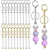 Ecation 20 Pcs Beadable Keychain Bars Metal Beaded Blank Keychains Charms DIY Keychain Supplies Bulk for DIY Pendant Jewelry