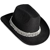 MTKCM White Cowgirl Cowboy Hat Wide Brim Bling Rhinestone Party Cap