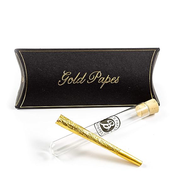 Gold Papes 22k Gold Rolling Paper mit Filter Tip - Gold Papers Blunt vorgedreht mit schickem Reagenzglas und Sockel zum Präse
