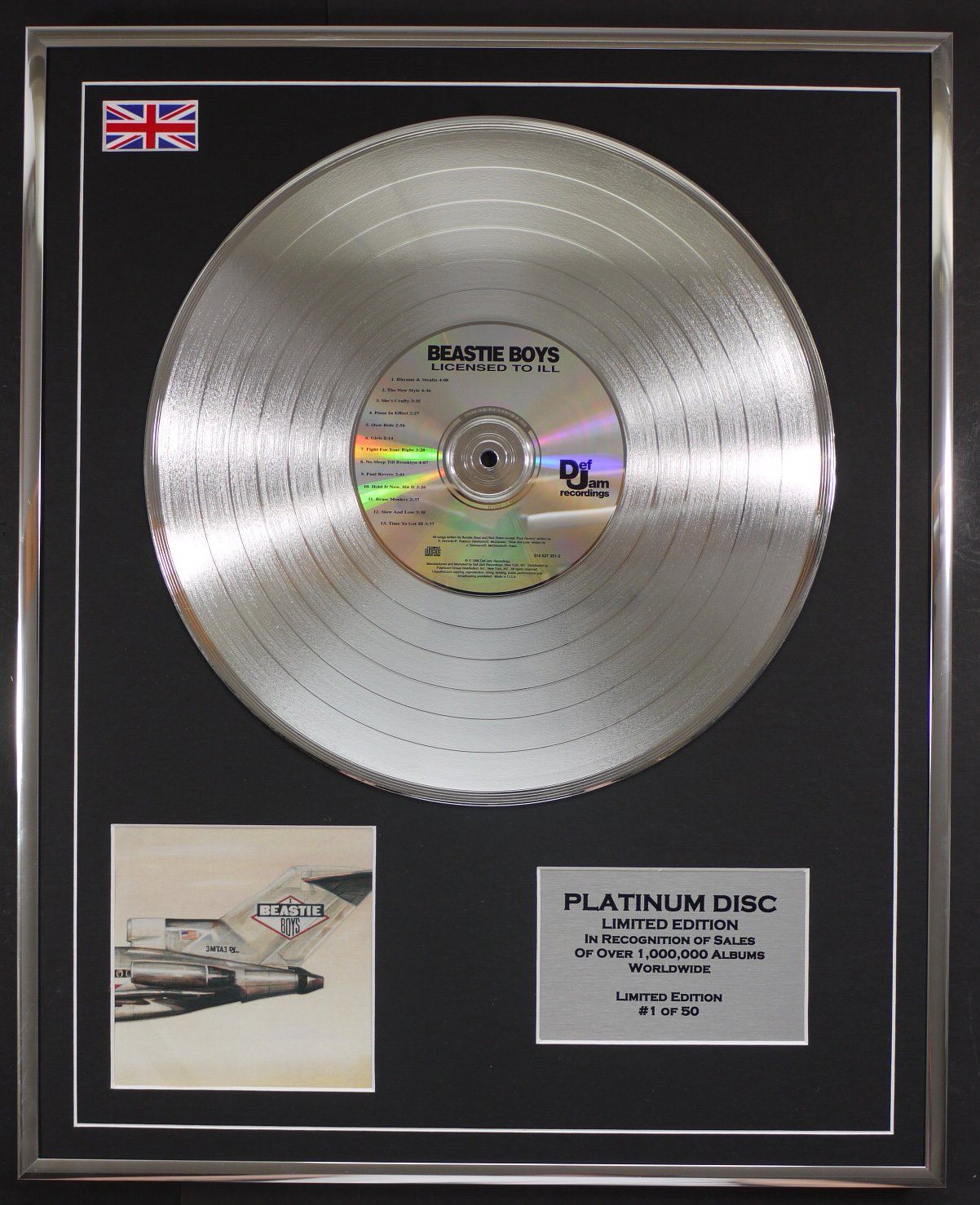 BEASTIE BOYS/LTD EDITION CD PLATINUM DISC/LICENSED TO ILL