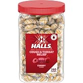 Halls Cough &amp; Throat Relief Cherry Cough Drops, Bulk Pack, 250 ct | No Synthetic Dyes