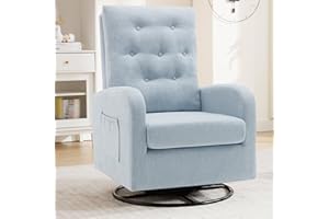 YUUIJOAA Swivel Rocking Chair Nursery - Glider Modern Accent Chairs Upholstered Linen Rocker Padded Armchair for Indoor Living Room Bedroom Blue