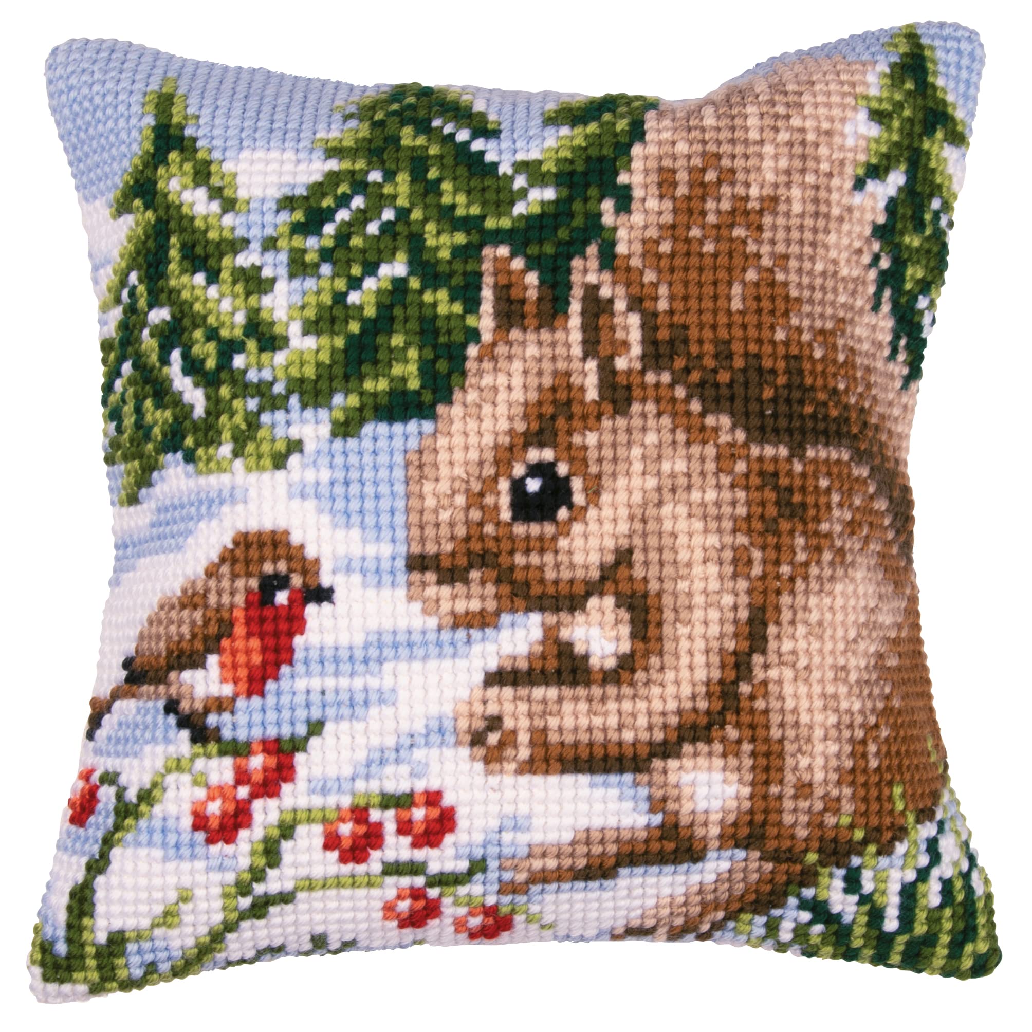 Vervaco Winter Scene Squirrel/Robin Cross Stitch Cushion, Multi-Colour