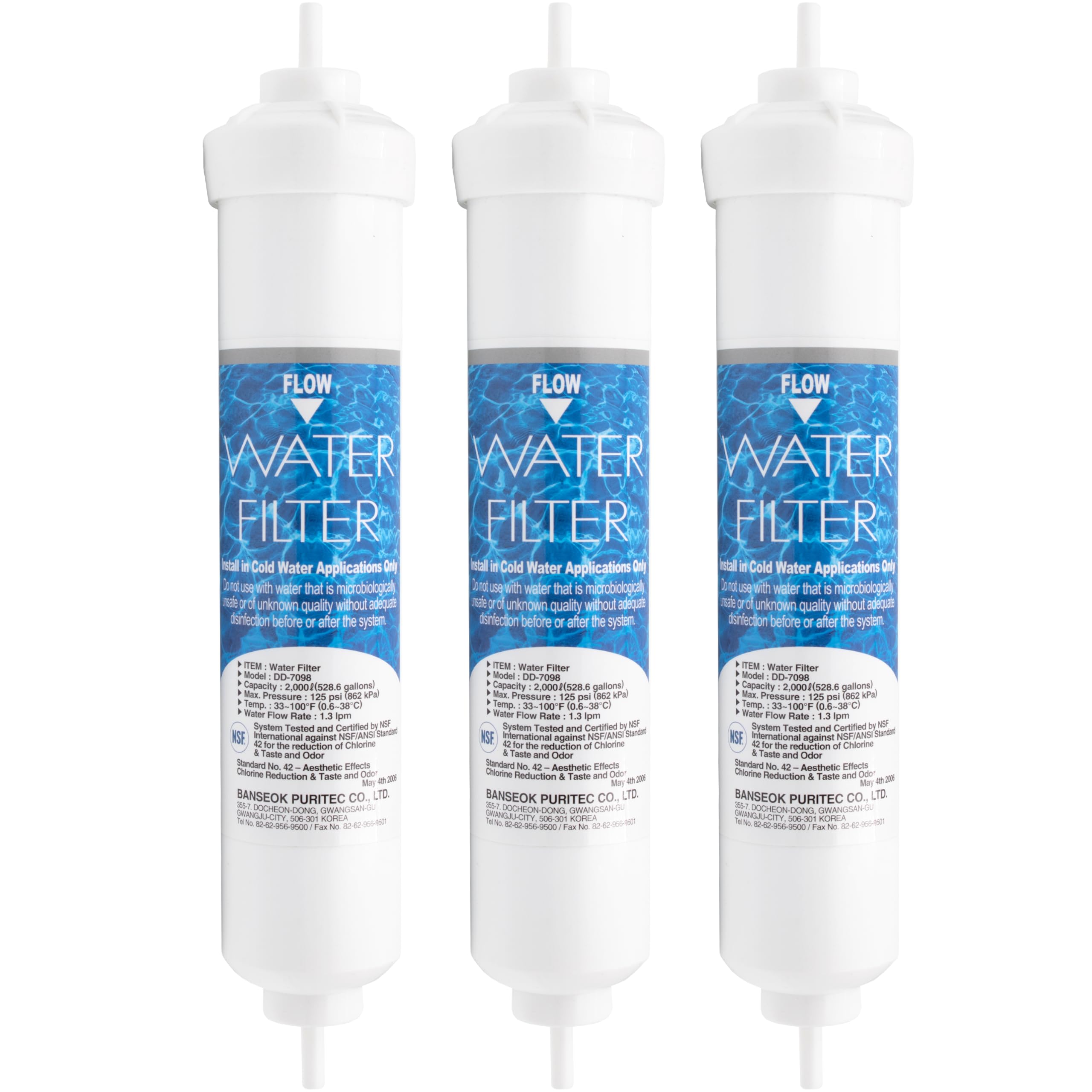 Banseok Puritec DD-7098 - External Water Filter for American Style Refrigerators compatible with Daewoo 3019974100, 3010541600 - Siemens, Bosch, Neff 00750558, Replacement of 00497818 (Set of 3)