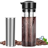 YMMIND 25oz Cold Brew Coffee Maker 4 Cup Capacity Tea Maker, Iced Coffee Pot, Cold Heat Resistant Borosilicate Glass Carafe, Stainless Steel Mesh Filter Basket and Black Freshness Lid