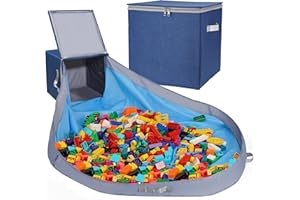 SAM AND MABEL Toy Storage Organizer with Play Mat for Kids – 13"x13"x13" Storage Box, Stackable and Foldable Cubby Baskets for Playroom, Nursery Bins for Boys and Girls (Noble Blue)