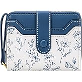 BIAOTIE Wallet for Women Cute Floral Flower Wallet RFID Credit Card Holder Purse Small Bifold Zipper Coin Pocket Purse with ID Windows (Marine Blue)