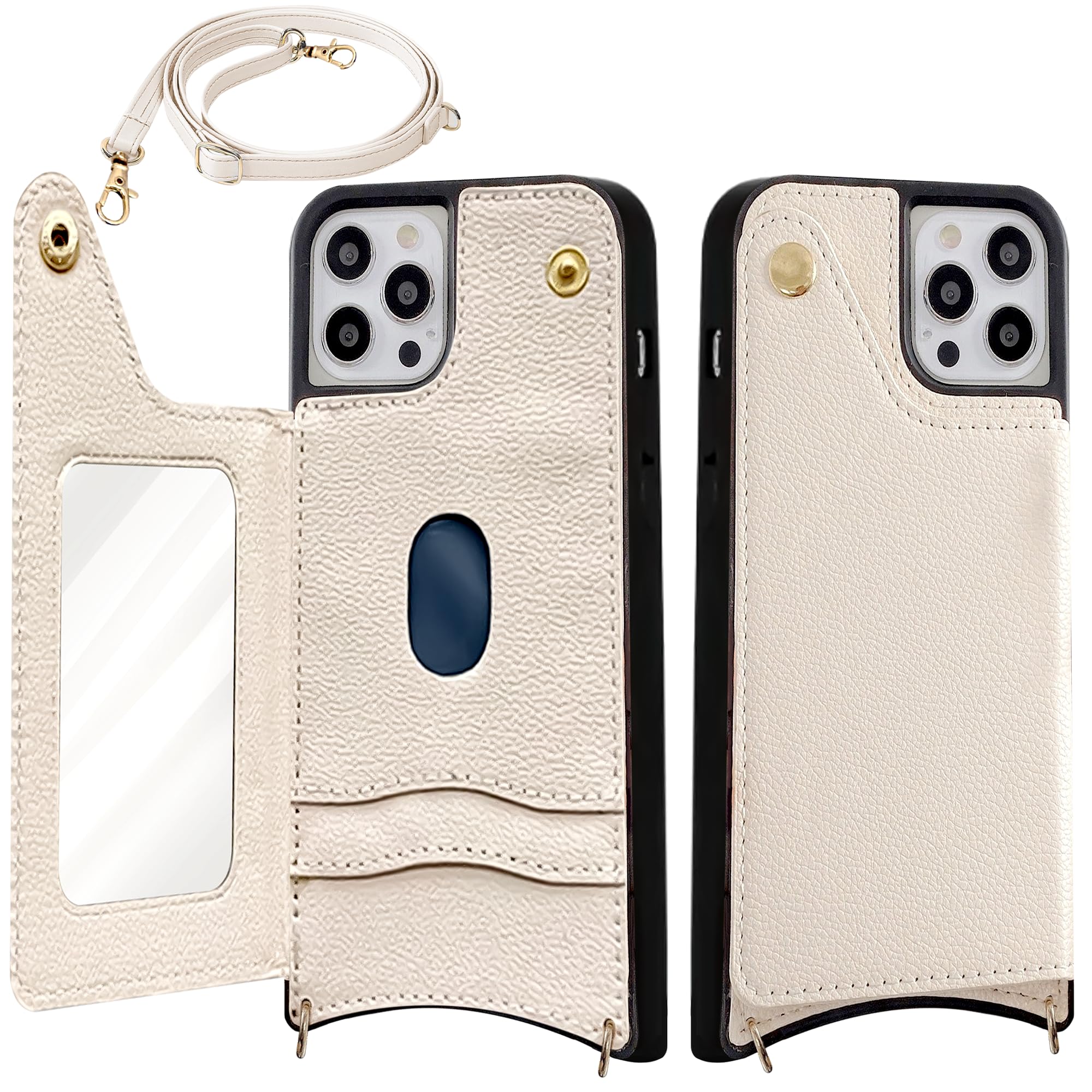 Photo 1 of iPhone Case with Strap & Wallet - Crossbody Phone Case Wallet & Credit Card Holder - Phone Case with Strap, Sleek Design - Protective Accessory Compatible with Apple iPhone 15 Pro Max (Beige)