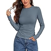 Mosocow Long Sleeve Cotton Shirts for Women Slim Fit Crewneck Jersey T Shirt Casual Going Out Tops Basic Tee