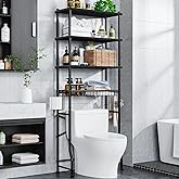 Mlinavn Over-The-Toilet Storage Rack, 4-Tier Bathroom Organizer Shelf Over Toilet with Adjustable Shelf and Basket, Freestanding Space Saver Bathroom Shelves Above Toilet for Room (Black)