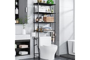 Mlinavn Over-The-Toilet Storage Rack, 4-Tier Bathroom Organizer Shelf Over Toilet with Adjustable Shelf and Basket, Freestand