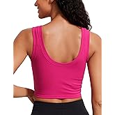 CRZ YOGA Ribbed Crop Fitted Tank Tops for Women Low U-Back Scoop Neck Casual Cropped Sleeveless Workout Yoga Shirt