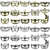 Yunsailing 30 Pieces Masquerade Mask Antique Masks with Straps for Women Men Masquerade Ball Mardi Gras Carnival Party Favors(Gold, Silver)