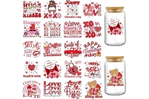 AFRITEE Valentine's Day UV DTF Stickers - 20 Sheets Red Cute Bears Uvdtf Tumbler Wraps for 16 oz Glass Coffee Cups, Gnome XOXO Love Transfer Stickers Deals DIY Water Bottle Decorations Gifts for Women