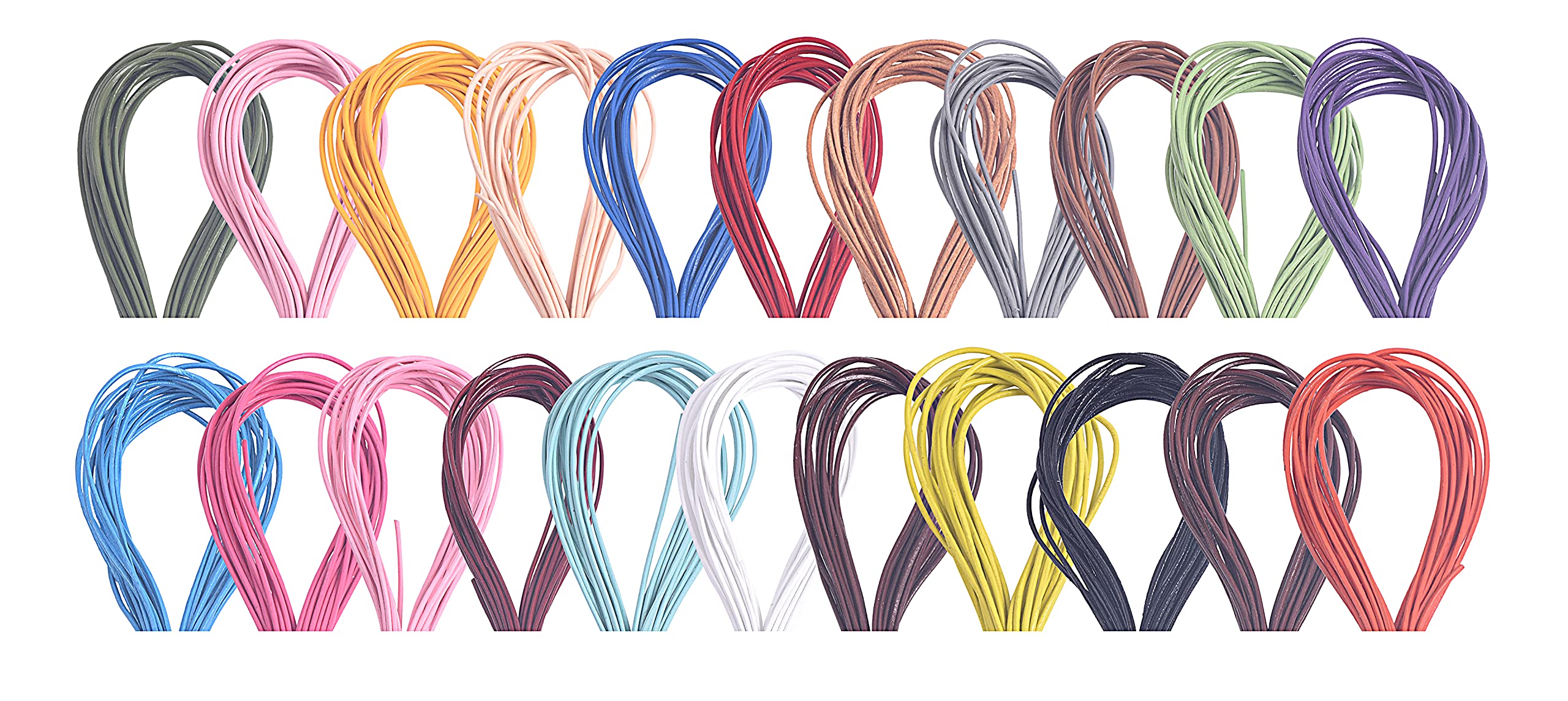 KONMAY 46 Meters 1.0mm 20 Colours Mixed Round Real Leather Cord for Jewellery Making, Crafting