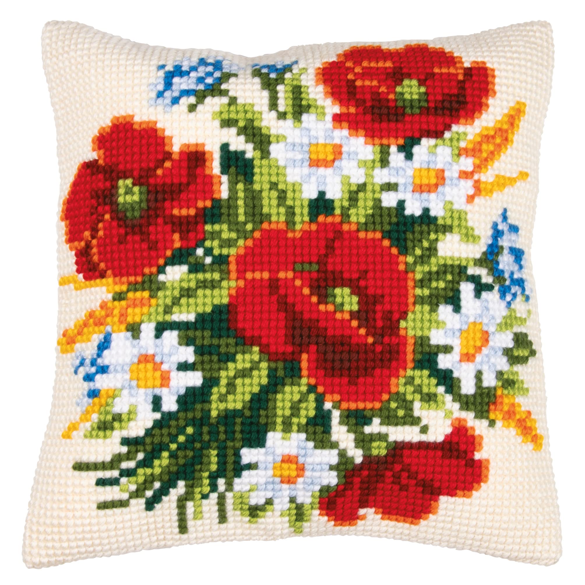 Vervaco Flowers Cross Stitch Cushion, Multi-Colour,40 x 40 cm