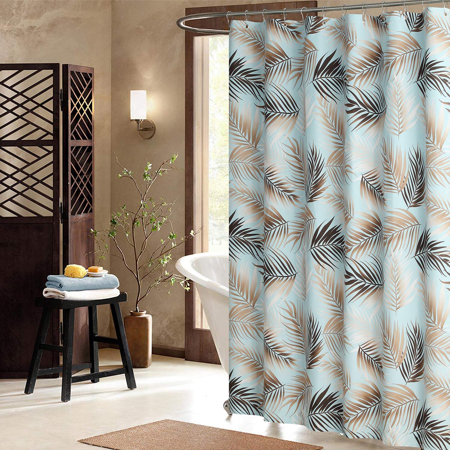 Buy DS BATH Nassau Leaves Fabric Shower Curtain,Polyester Blue Shower