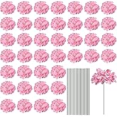 MECCANIXITY Silk Artificial Hydrangea Flowers, Pink Artificial Flowers Heads with Stems, Full Hydrangea Flowers for Wedding Centerpieces, Party Decoration 30 Set