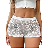 SweatyRocks Women's Sheer Floral Lace Boyshorts Mid Rise Comfy Panties Underwear