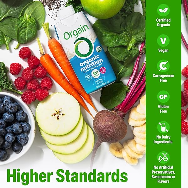 ORGAIN ORGANIC NUTRITIONAL VEGAN PROTEIN SHAKE, VANILLA BEAN – 16G PLANT BASED PROTEIN, MEAL REPLACEMENT, 21 VITAMINS & MINERALS, FRUITS & VEGETABLES, GLUTEN FREE, NON-GMO, 11 FL OZ (PACK OF 12)