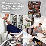 VonHaus 120pc Tool Kit with Carry Case – Hand Tools, Tape Measure, Torch, Hex view 2