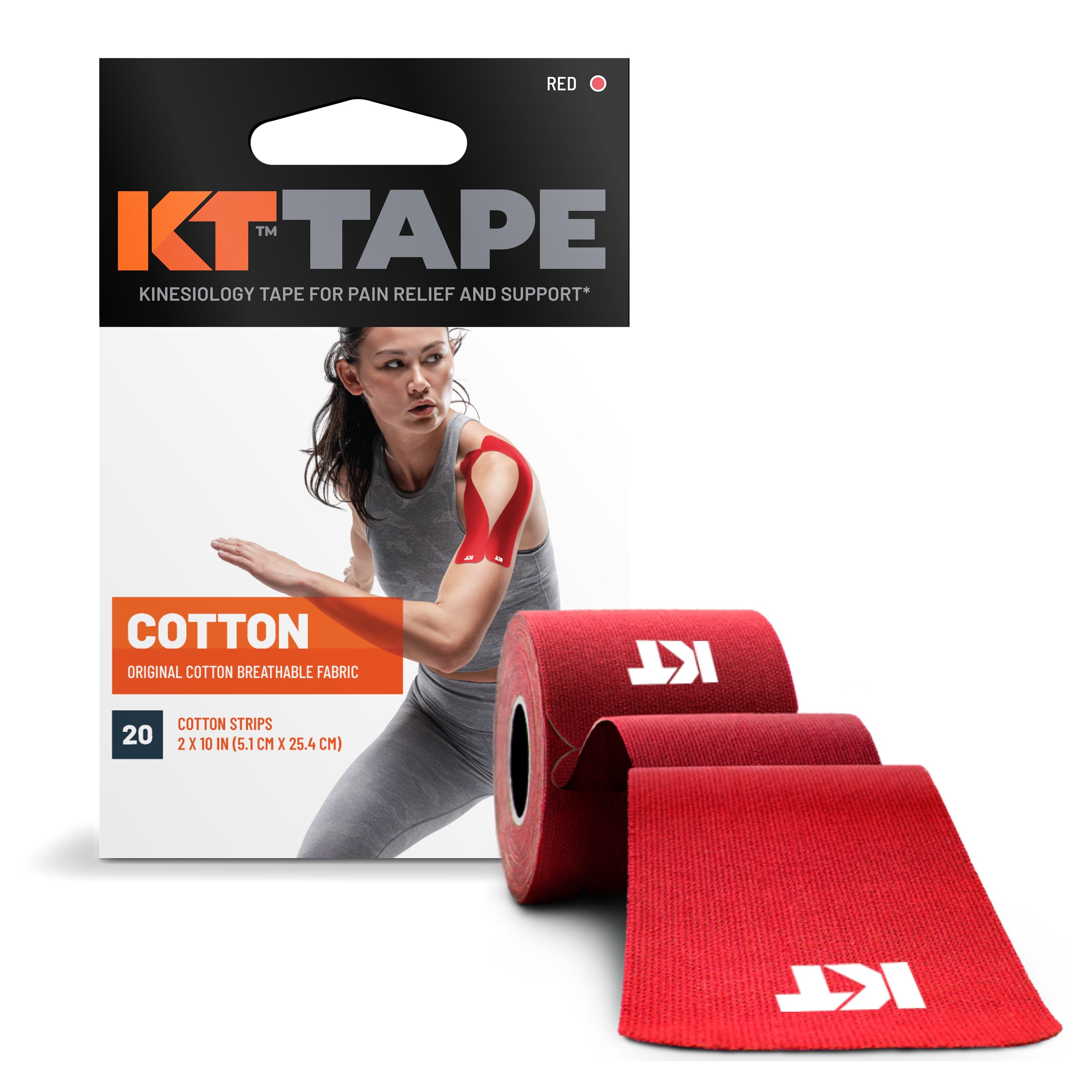 KT TAPE Original, Pre-cut, 20 Strip, Cotton, Red