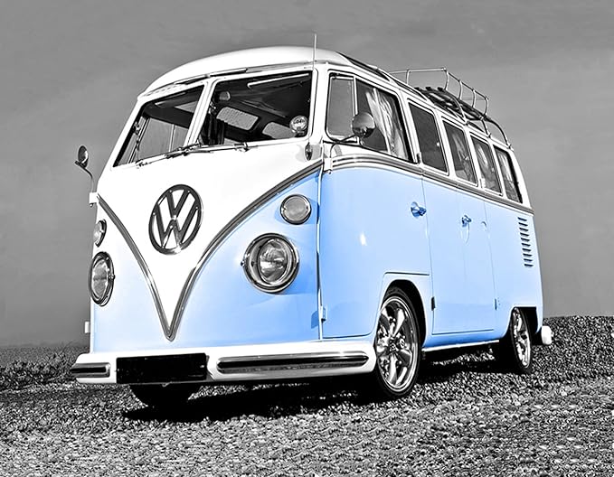 VW CAMPER VAN canvas art print picture 12"x16" framed and ready to hang