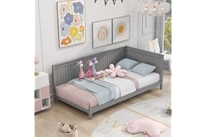 BIADNBZ Twin Daybed, Wood Sofa Bed Frame with Backrest and Unique Armrest, Wooden Slat Support, Bedroom Apartment Office Lounge Room Furniture Set, No Box Spring Needed, Easy Assembly, Gray