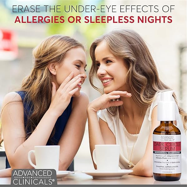 ADVANCED CLINICALS DARK CIRCLE UNDER EYE SERUM ANTI AGING BRIGHTENING FACIAL TREATMENT TARGETS LOOK OF PUFFY EYES, CROWS FEET, & SAGGING SKIN W/VITAMIN C, HYALURONIC ACID, & FERULIC ACID, 1.75 FL OZ