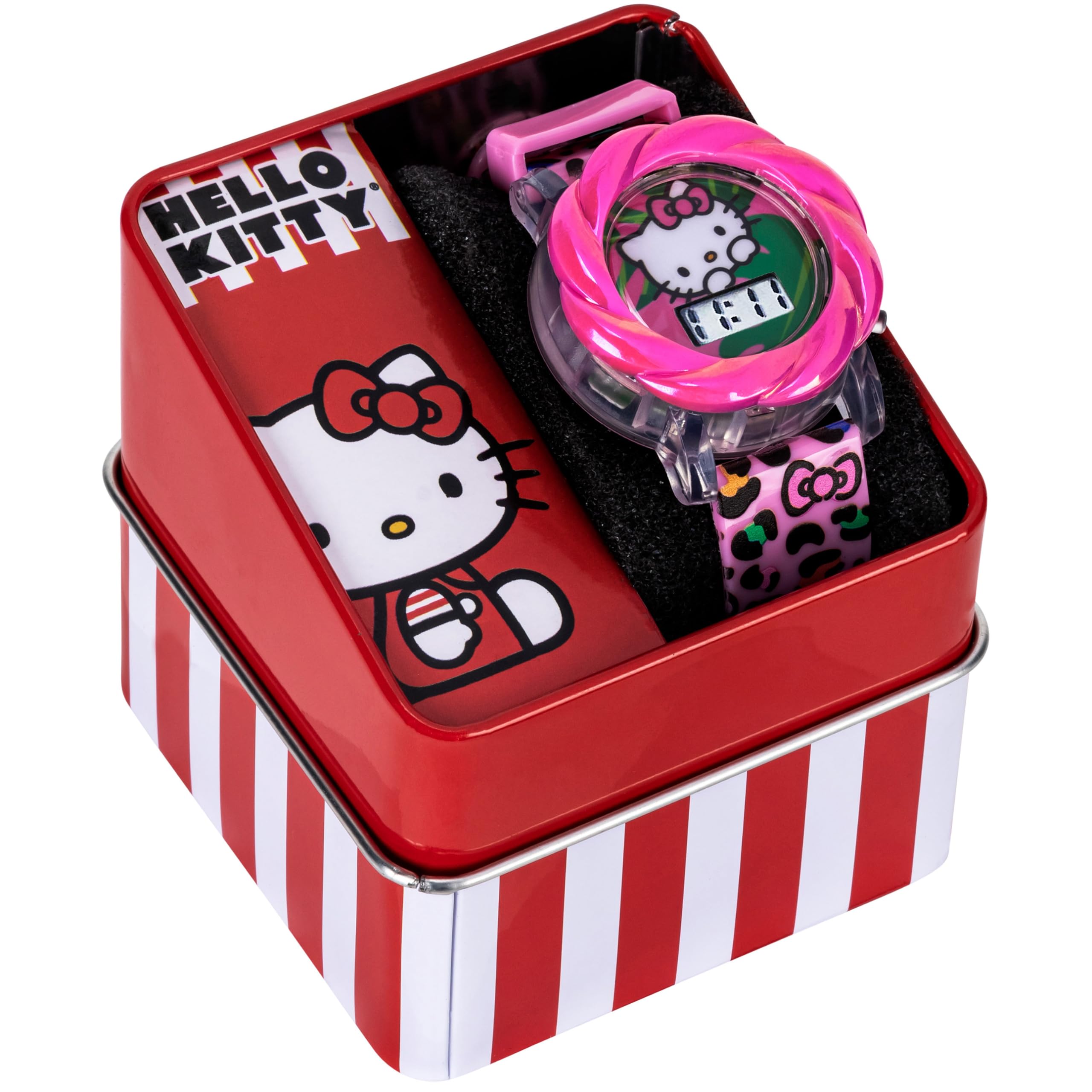 Accutime Hello Kitty LCD Watch for Girls with Flashing LED Lightshow - Vivid Pink Strap, Iconic Hello Kitty Design, Fun Time-Teaching Accessory