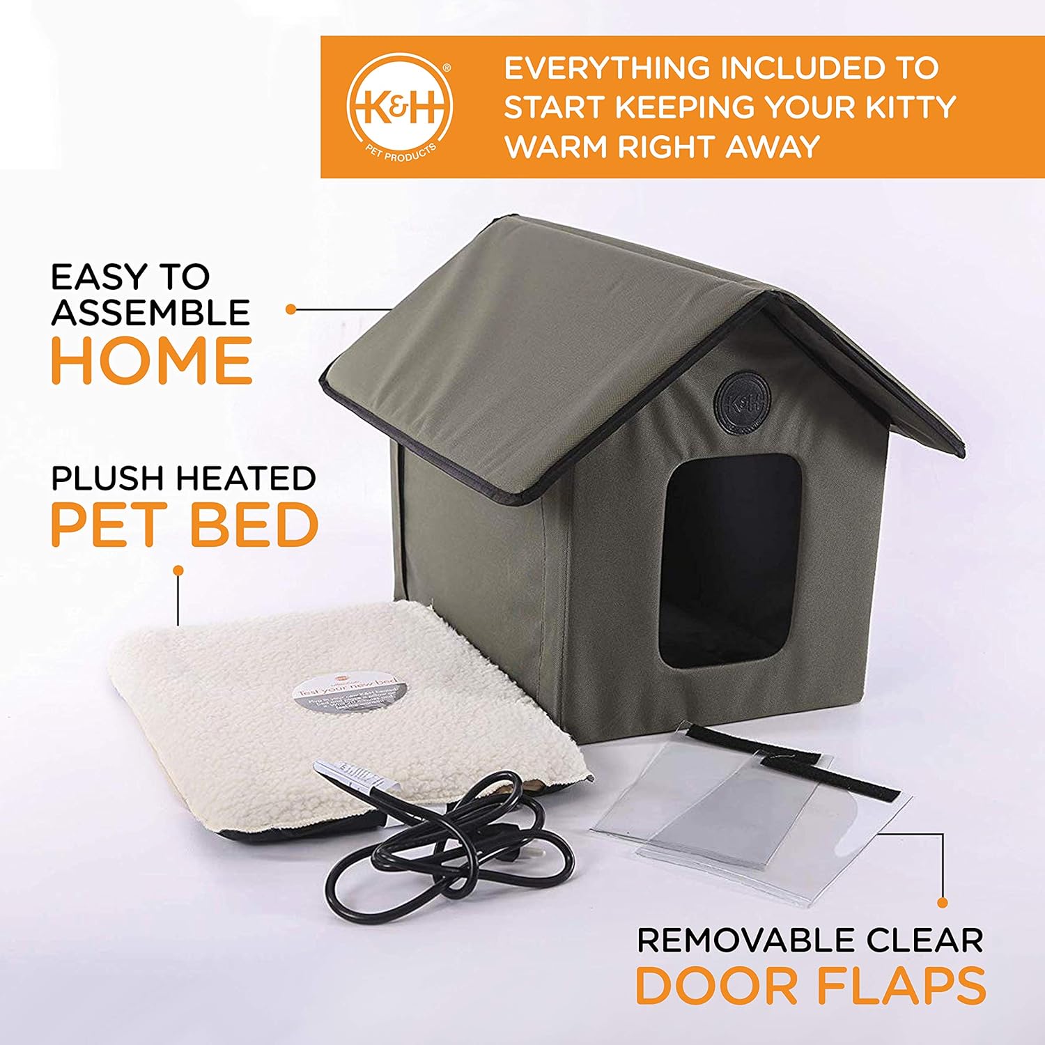 K&H Pet Products Outdoor Heated Kitty House Cat Shelter Olive 22 X 19 X 17 Inches : Pet Beds : Pet Supplies
