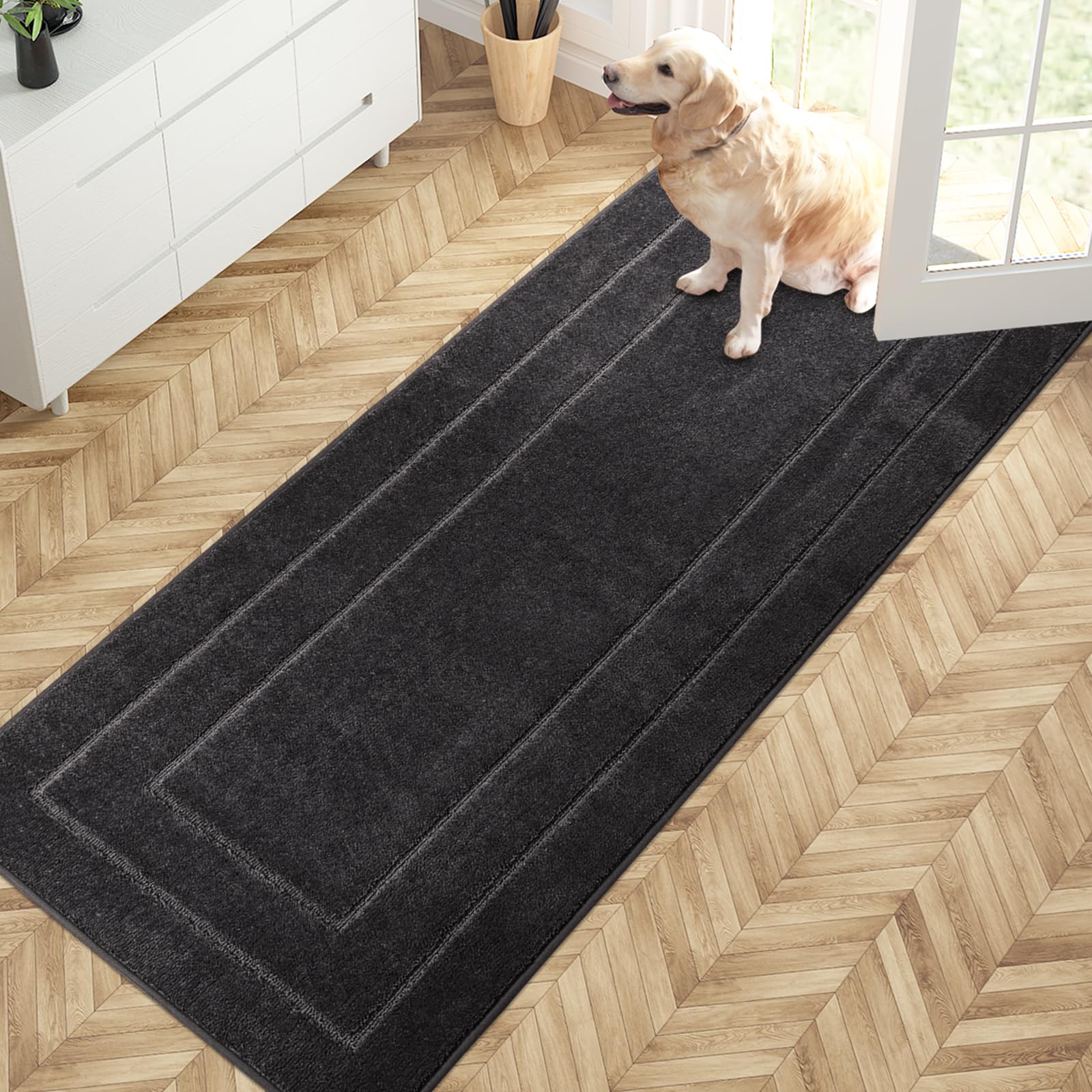 Photo 1 of PURRUGS Dirt Trapping Door Mat 32" x 70", Non-Slip/Skid Machine Washable Entryway Rug, Dog Doormat, Super Absorbent Welcome Mat for Muddy Wet Shoes and Paws, Charcoal