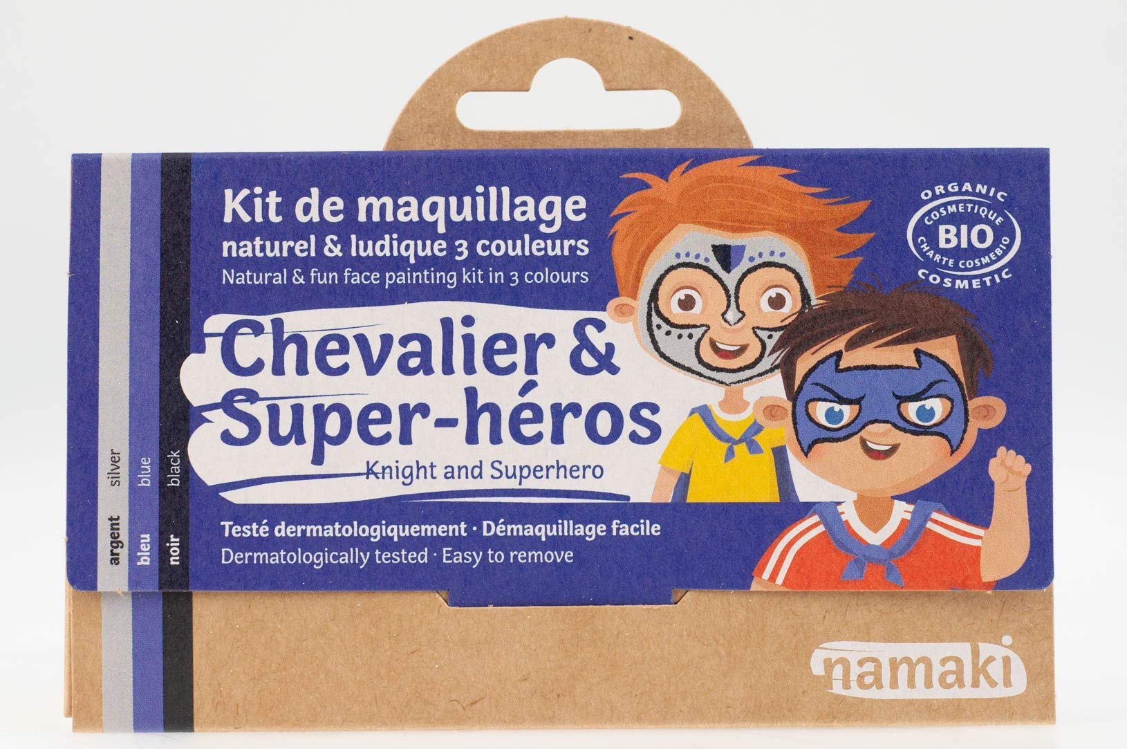Namaki - Children's Make-Up Kit 3 Colours Knight & Superhero Organic & Vegan – Silver, Blue, Black