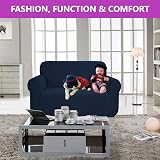 SAMSTEX 2 Seater Sofa Cover Navy Blue 1-Piece Stretch Premium Slipcover view 3