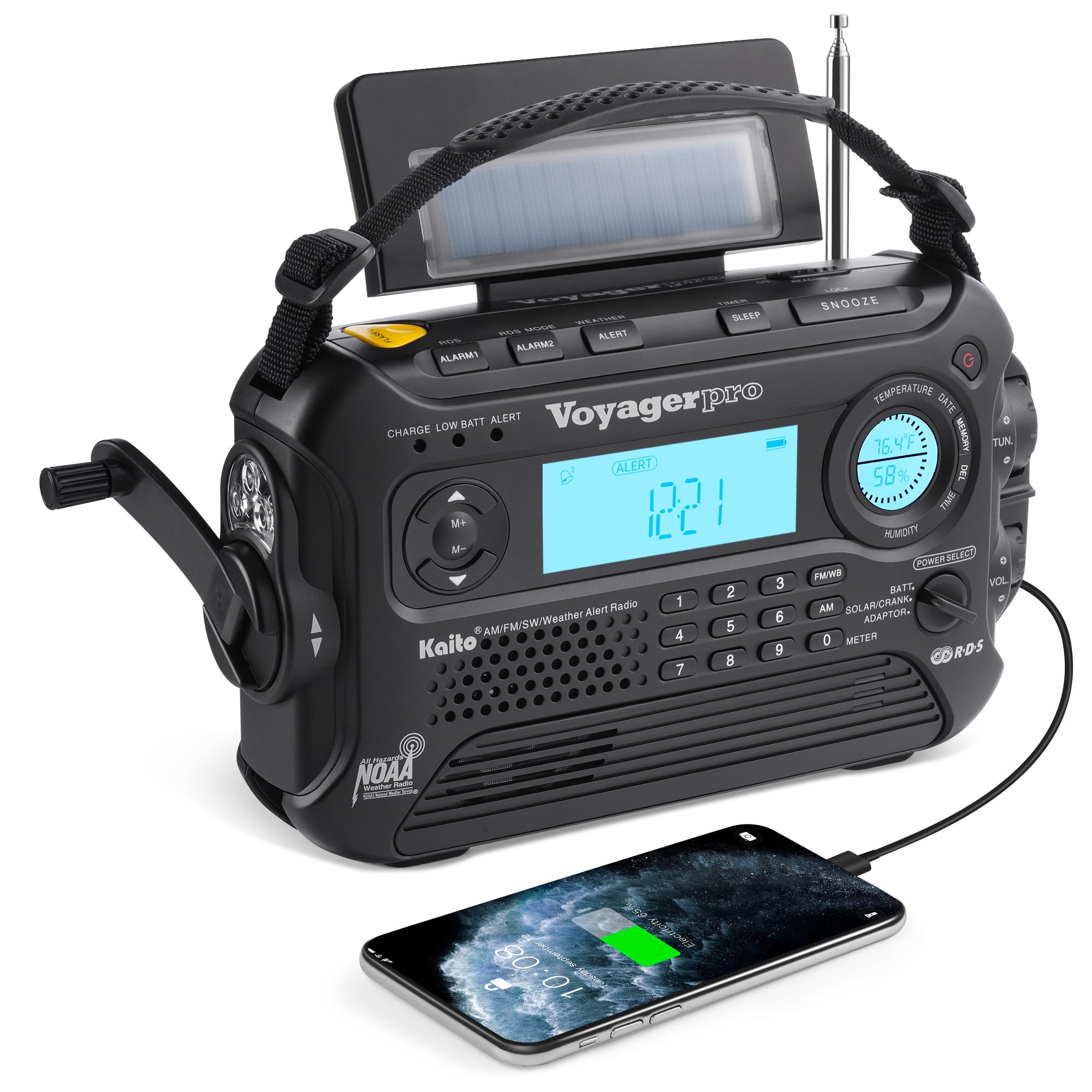 Kaito KA500IP-BLK Voyager Solar/Dynamo AM/FM/SW NOAA Weather