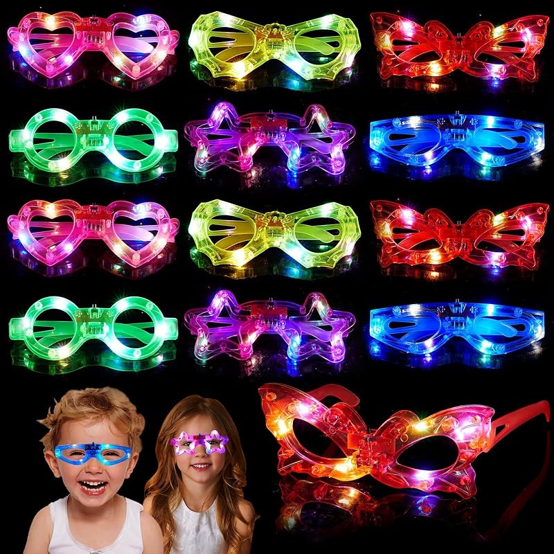 Mikulala 12Pcs Light Up Glasses Kids Party Glow Glasses Holiday Birthday